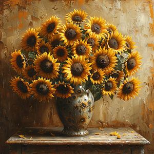 Nature morte classique avec des tournesols dans un vase sur Felix Brönnimann