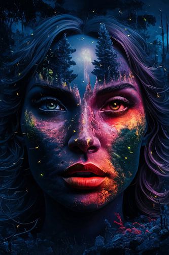 Surrealistisch portret met boslandschap