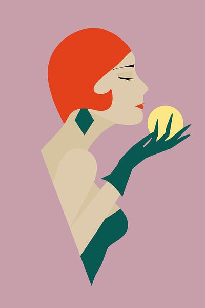 My Sun, abstract portrait woman with red hair and sun by Yke de Vos