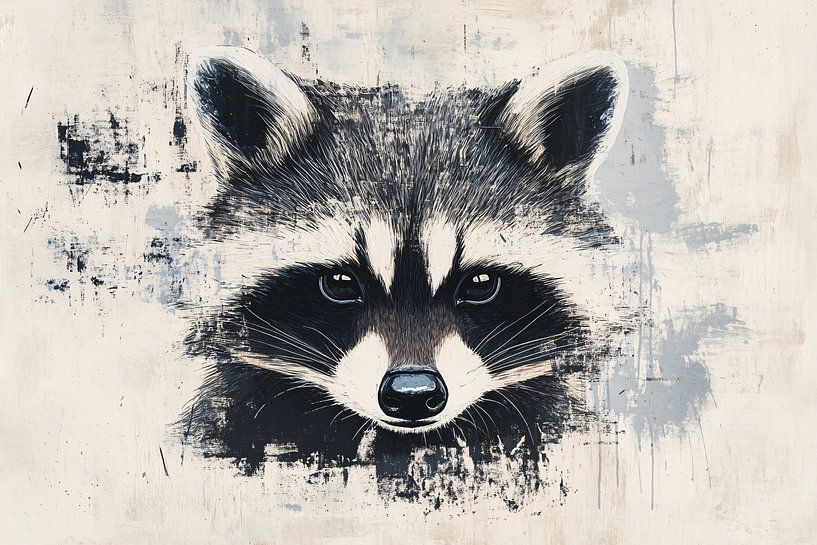 Moderner Waschbär in Schwarz und Weiß von Imperial Art House
