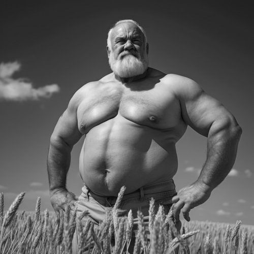 Bodybuilder im Weizenfeld