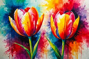 2 kleurige tulpen