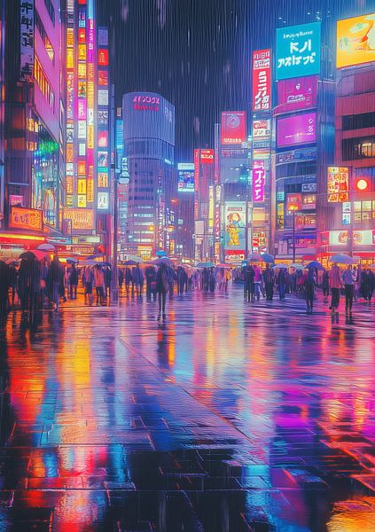 Shibuya Nacht und Regen von Artivisual