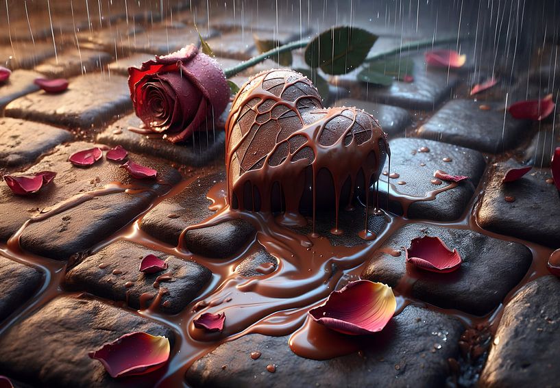 A chocolate heart and a red rose by Eye on You