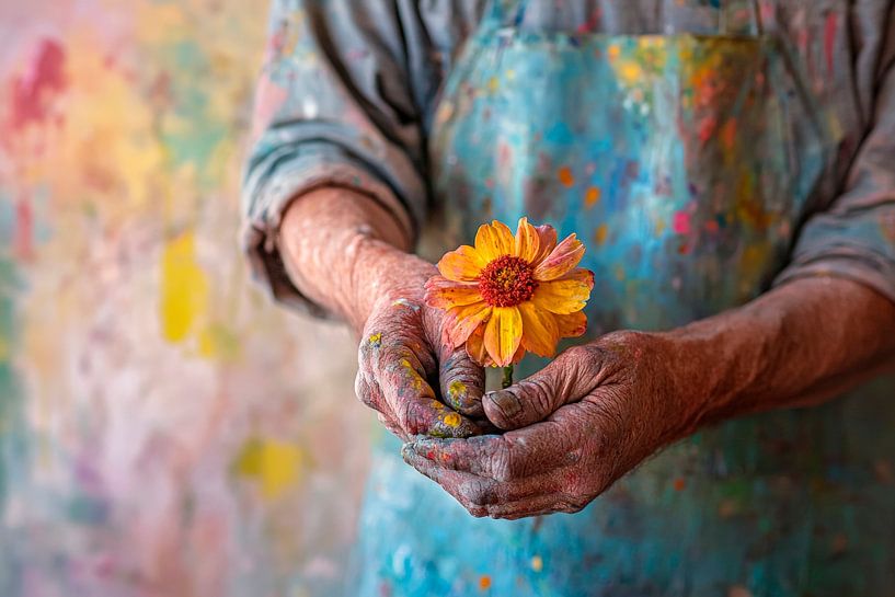 Holding colourful hands with flower by Poster Art Shop