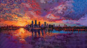 Perth skyline oil painting australia ultra panorama