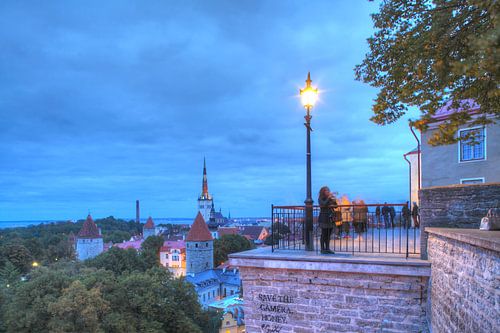 View from the Cathedral Hill to the Lower Town, Old Town with the Olai Church or Oleviste Kirik, and