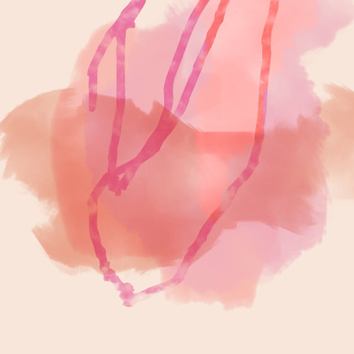 Pink shapes and lines. Colorful abstract painting in pastel colors.