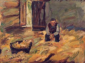 Landwirt bei Maisschalen, Carl Fahringer