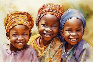 Africa Watercolour Children by Preet Lambon