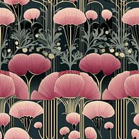 Art Deco Roze Bloemen | Muur Behang