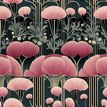 Art Deco Rosa Blumen | Tapete