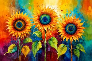 Drie abstracte zonnebloemen