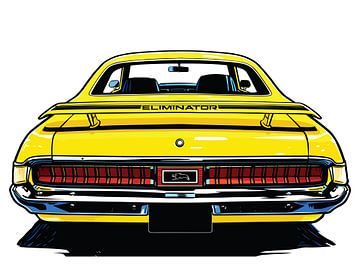 Retro Yellow Muscle Car Rear Pop Art Portrait by Ramy Salah Hefny