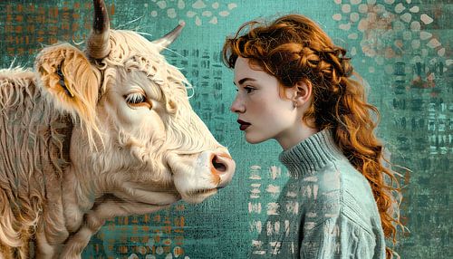 Scottish highlander and red-headed woman