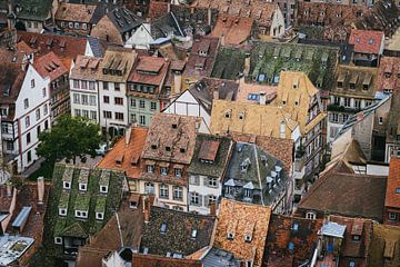 Uitzicht op de daken van de oude binnenstad van Straatsburg van Shanti Hesse