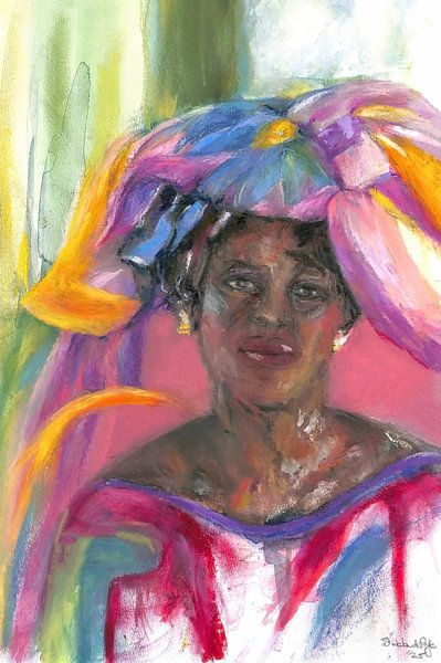 African woman with her colourful headscarf by Ineke de Rijk