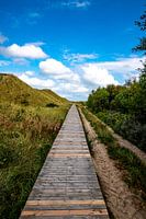 Houten wandelpad langs de duinen naar Wittdün
