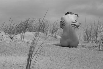 Nackt in den Dünen zwischen dem Marmorgras von Arjan Groot