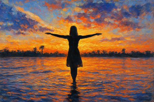 Vurige horizon met silhouet