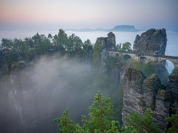 Saxon Switzerland: Bastei Bridge in the fog by t.ART
