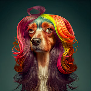 Portrait eines Hundes mit Regenbogen Haaren Illustration