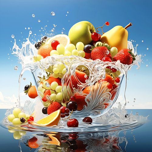 Vers fruit in een schaal van water