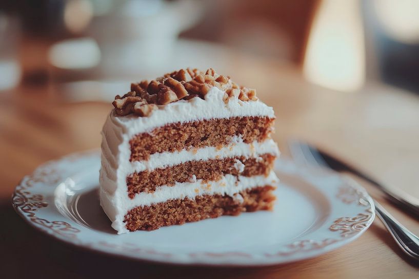 Saftiges Karottenkuchenstück mit Nüssen von Poster Art Shop