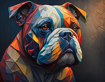 Kleurrijk digitaal portret van een bulldog van John van den Heuvel