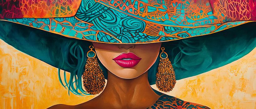 Feminines Geheimnis unter großem Hut von Poster Art Shop