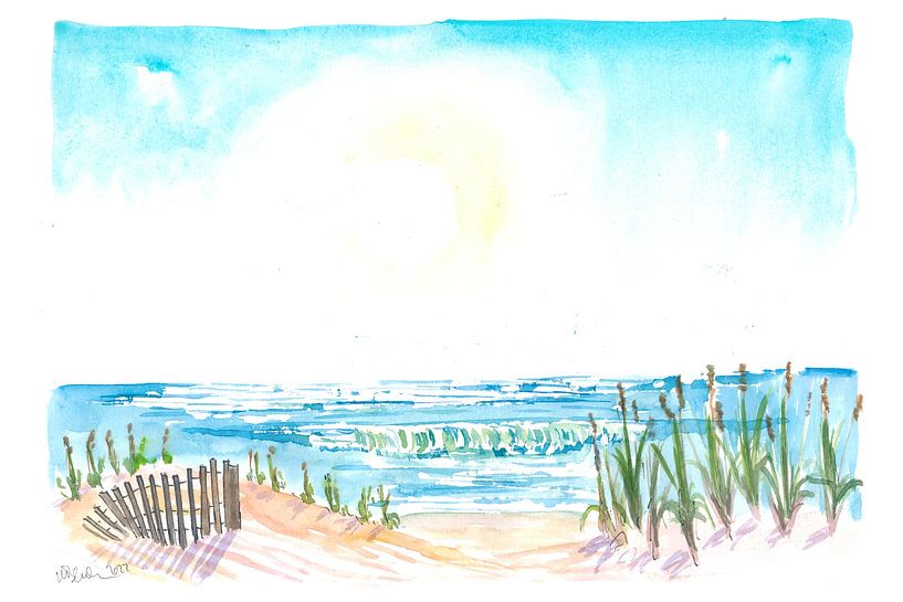 Beach dunes with picket fence and sea view by Markus Bleichner