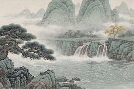 Paysage montagneux japonais dans la brume