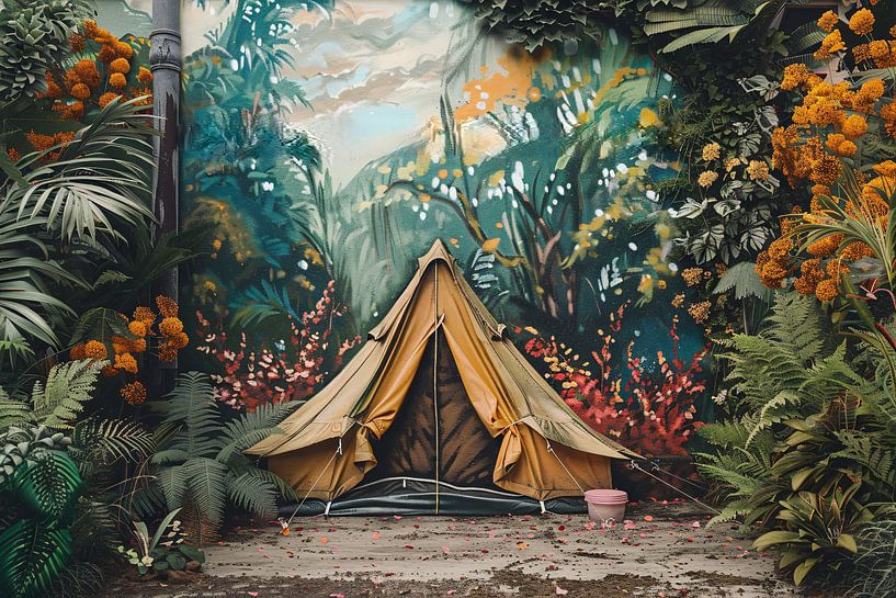 Kampeertent in een dromerig kleurrijk bos van Art & Soul Creations