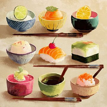 Japanese sushi dishes by Vlindertuin-Art