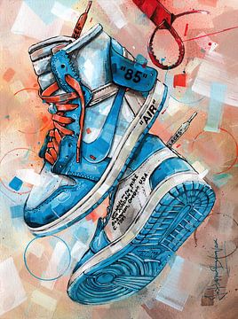Nike air Jordan 1 Chicago Off White schilderij (blauw) van Jos Hoppenbrouwers