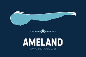 Ameland | Design kaart | Silhouet | Minimalistische kaart van ViaMapia