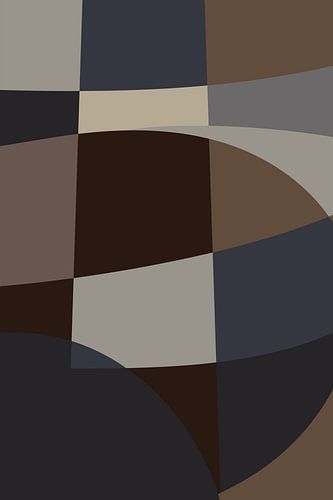 Moderne vormen en lijnen in neutrale kleuren. Blauwgrijs, bruin, taupe.