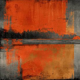 Luxury abstract painting - Fiery red and rust landscape by Joriali Abstract