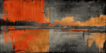 Luxury abstract painting - Fiery red and rust landscape