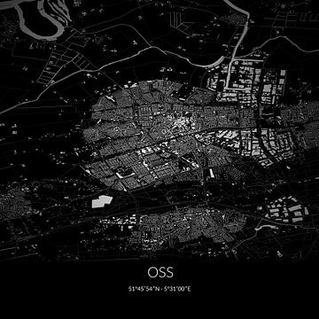 Black-and-white map of Oss, North Brabant. by Rezona