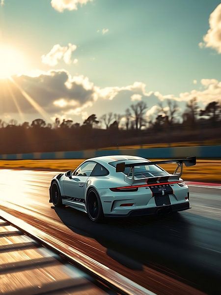 Porsche 911 GT3 RS Weißer Raser auf nasser Rennstrecke von MIROKKU