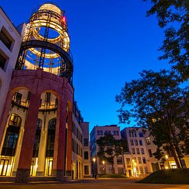 The moon quarter during the blue hour by Mark Lenoire