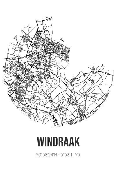 Windraak (Limburg) | Map | Black and white by Prints of Place