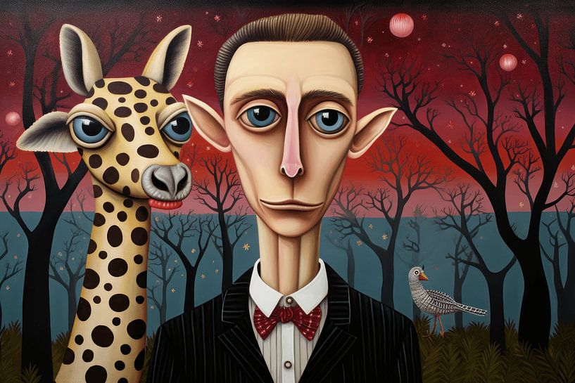 Man with giraffe by Ton Kuijpers
