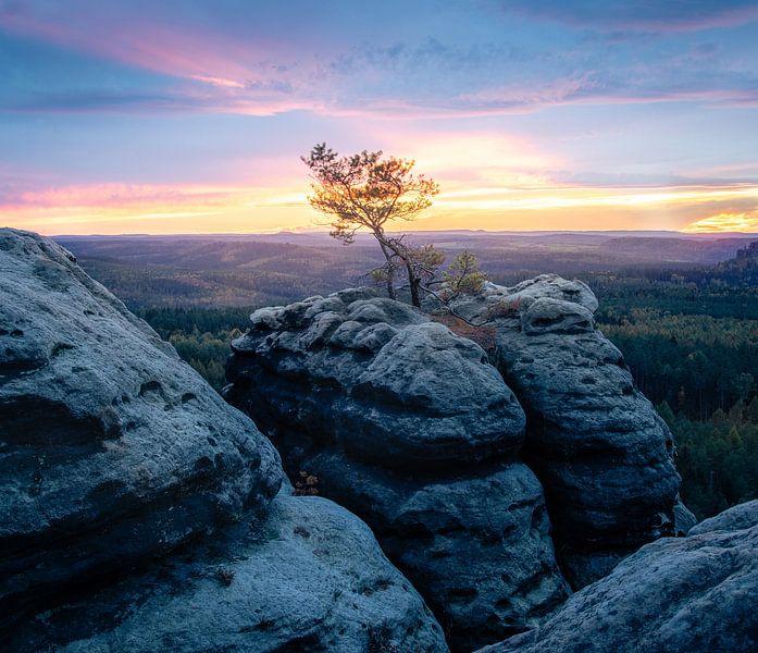 Zonsondergang in Saksisch Zwitserland van Nils Steiner