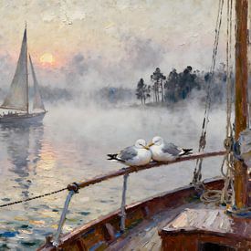 Zwei Möwen im Morgendunst von Kristin M