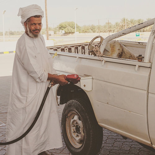 Filling up with petrol in Oman