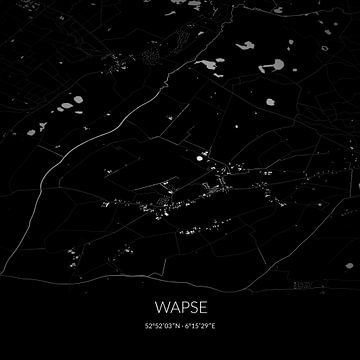 Zwart-witte landkaart van Wapse, Drenthe. van Rezona