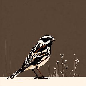 Brown Silence | Spatz mit Wildblumen auf Erde Ton