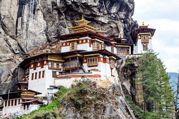 Het Tijgers nest klooster (Taktshang Goemba), een Boedhistisch klooster dat hangt, Paro, Bhutan, Azi van WorldWidePhotoWeb